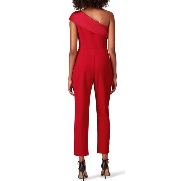 Adrianna Papell One-Shoulder Jumpsuit Red Satin Accent Cocktail Party Formal 12 - Picture 2 of 10